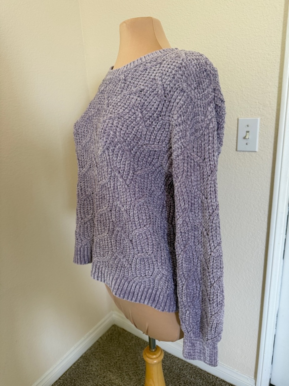 Lilac Chenille Cable Knit Sweater Cozy Spring Size M Pink Rose - Picture 4 of 9